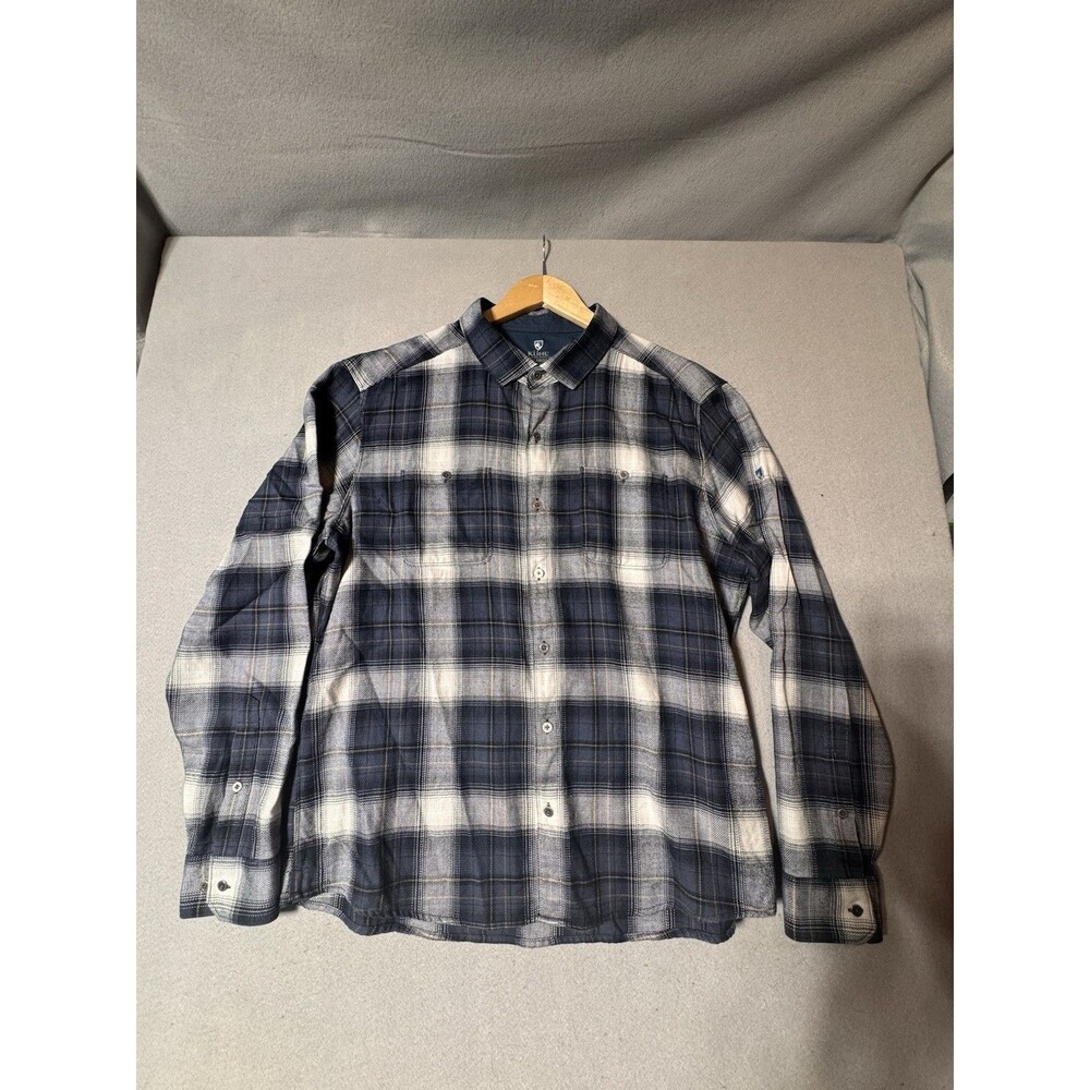 Kuhl Men XL The Law Black Gray Plaid Flannel Long Sleeve Button Up Shirt 7373